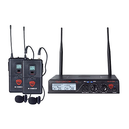 Nady U-2100 Dual LT Sistema de micrófono Lavalier inalámbrico UHF de 200 canales