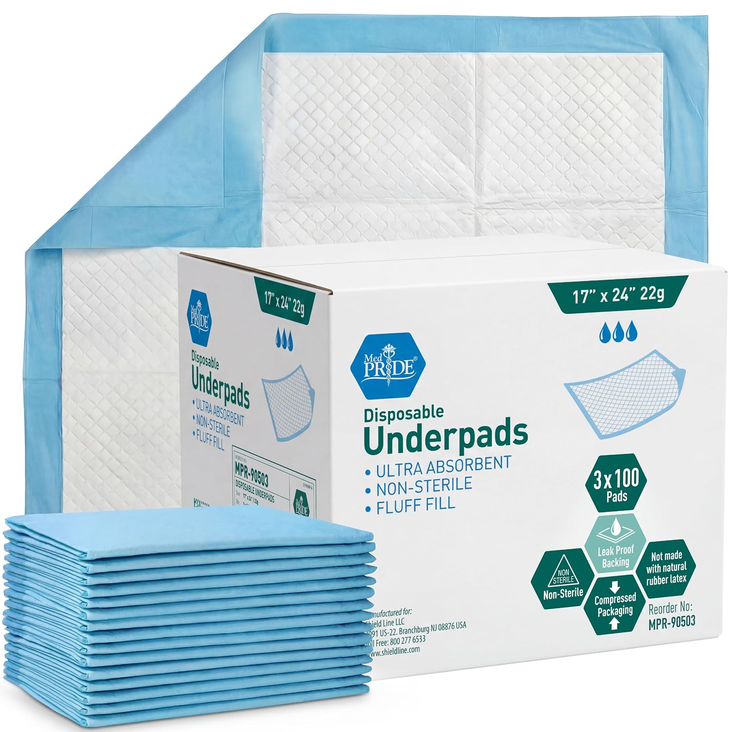 MED Pride Almohadillas desechables de 17 x 24 pulgadas, súper absorbentes, incontinencia, 100 unidades