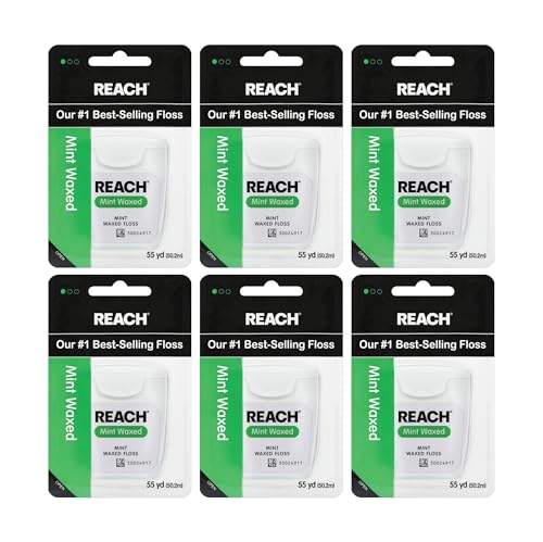 REACH Hilo dental encerado, menta, removedor de placa para dientes, resistente a la trituración, hilo dental