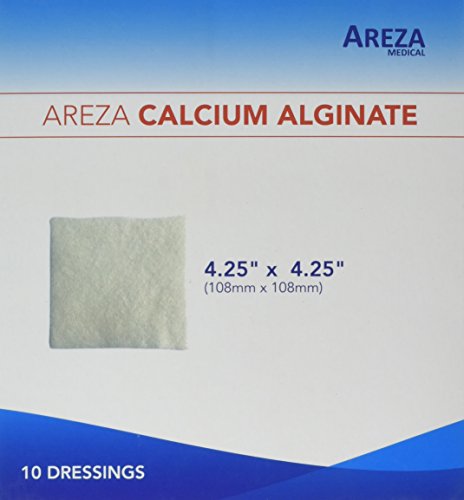 Areza Medical - Alginato de calcio - Almohadillas para vendajes para heridas - Estéril - 4.25" X 4.25"
