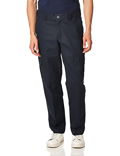 Dickies Pantalones utilitarios de trabajo cargo de sarga elástica, ajustados y rectos para hombre, azul marino oscuro, 34