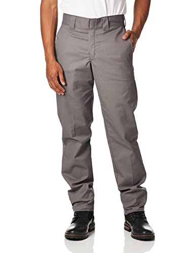 Dickies Pantalones utilitarios de trabajo de sarga elástica y cónica delgada para hombre, gris grava, 30 W x 32 L