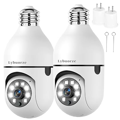 Lybuorze 2K 3MP Light Bulb Security Camera 2 Pack Security Cameras Wireless WiFi