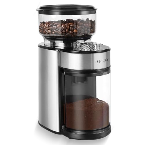 Molinillo de café eléctrico Secura con rebaba cónica, molinillo de café con 25 grados de molienda precisa