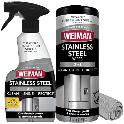 Weiman Stainless Steel Cleaner & Polish Kit, 3 Piece - Spray, Wipes & Cloth, Ant