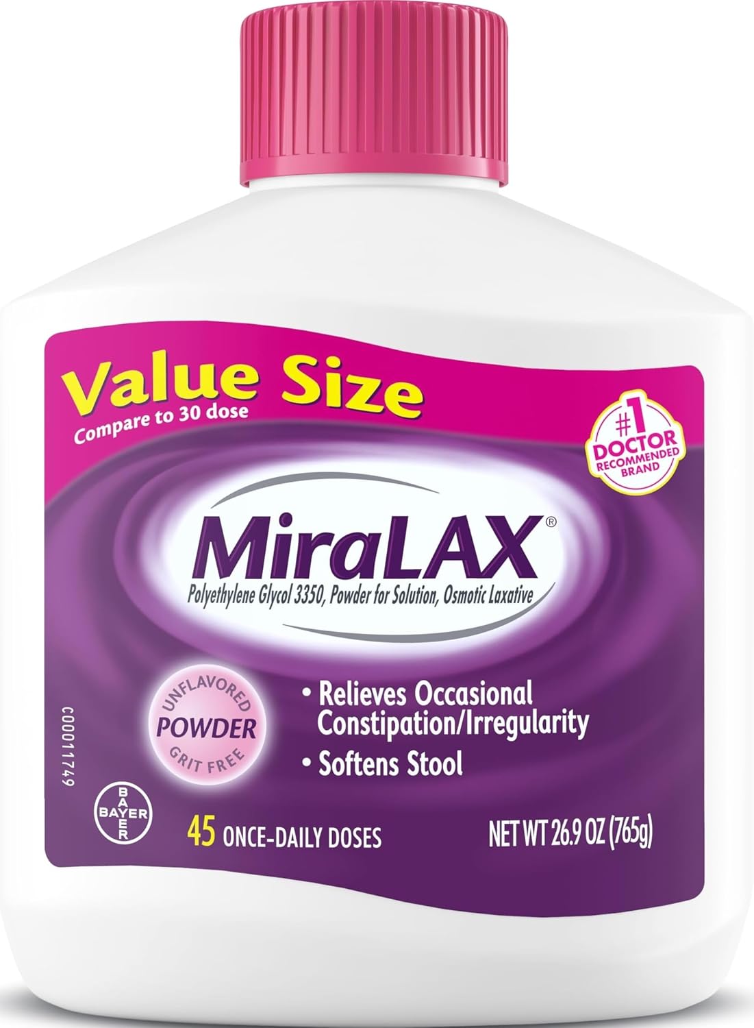 MiraLAX, Laxative Powder, Gentle Constipation Relief for Adults, Stool Softener