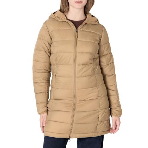 Amazon Essentials Chaqueta acolchada con capucha, ligera, resistente al agua y plegable para mujer
