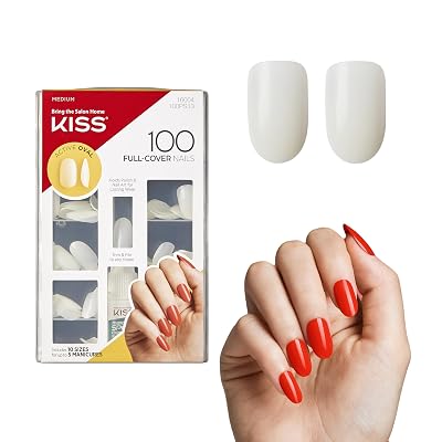 KISS 100 uñas de cobertura completa, uñas a presión, pegamento para uñas incluido, forma 'Active Oval'