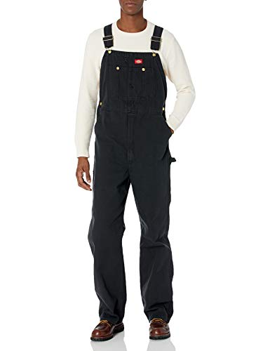 Dickies Mens Bib Overalls, Rinsed Black, 44W x 30L US