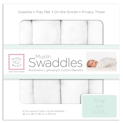 SwaddleDesigns Mantas de muselina de algodón, juego de 4, mantas de recepción para