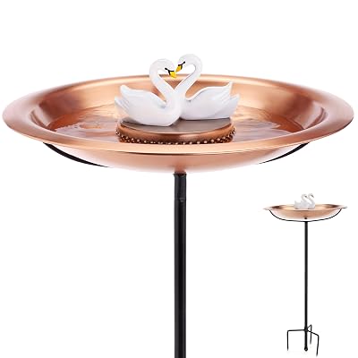 Copper Bird Bath with Swans 18 Inch - Handcrafted Outdoor Garden Water Feature