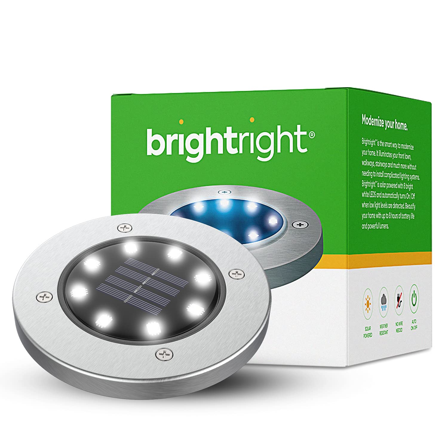 BRIGHTRIGHT Solar Outdoor Lights (4 Lights) - White LED Weatherproof Outdoor Gro