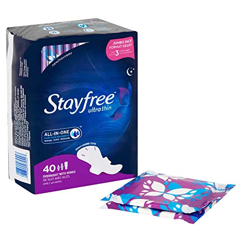 Almohadillas ultrafinas Stayfree con alas, durante la noche, 40 almohadillas