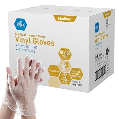 MED PRIDE Guantes de examen de vinilo transparente medianos, 1000 unidades, sin látex, ultra fuertes