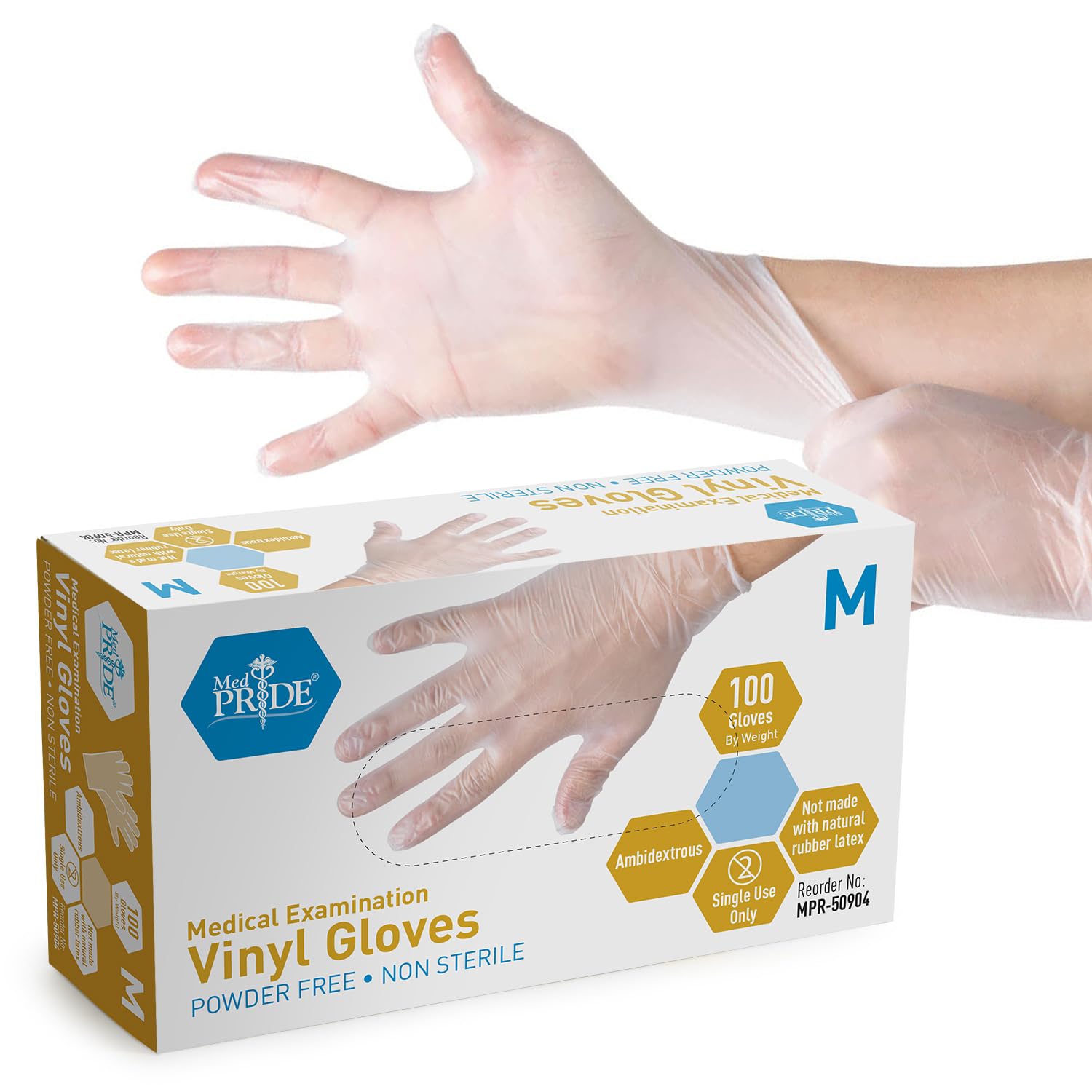 MED PRIDE Guantes médicos de examen de vinilo (medianos, 100 unidades) Látex y caucho Fr