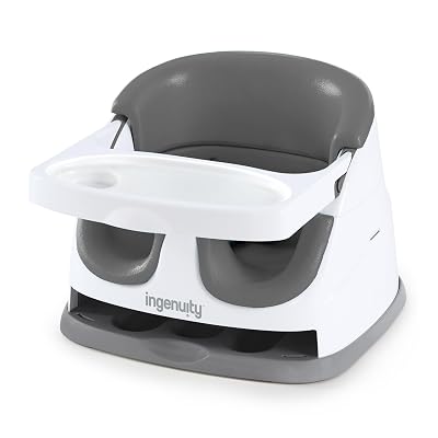 Ingenuity Baby Base Asiento elevador para alimentación 2 en 1 y asiento de piso con bandeja de almacenamiento automático