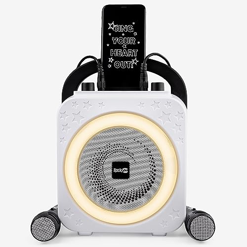 Máquina de karaoke Bluetooth recargable RockJam de 10 vatios con dos micrófonos y luz anular