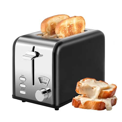 YSSOA Tostadora de 2 rebanadas, 5 configuraciones de dorado y 3 funciones: Bagel/Descongelar/Cancelar,