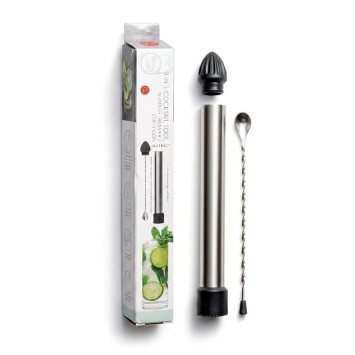Muddler de cóctel profesional Outset, 3 en 1, agitador, exprimidor