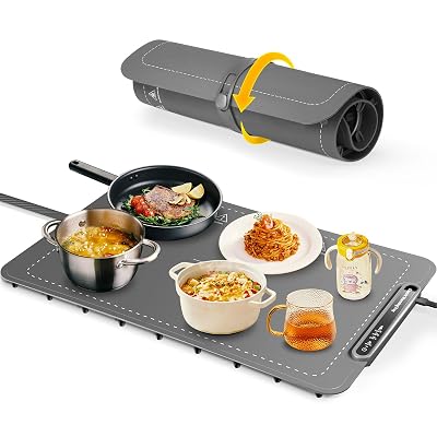 Estera para calentar alimentos, bandeja calentadora eléctrica de silicona con calefacción de superficie completa con 3 niveles