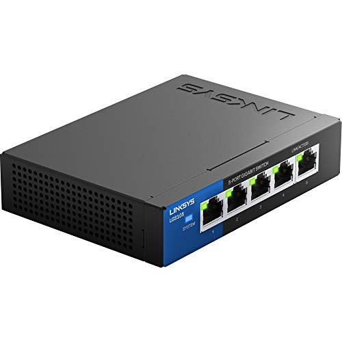 Linksys LGS105: Switch no administrado Gigabit Ethernet de escritorio empresarial de 5 puertos, Compu