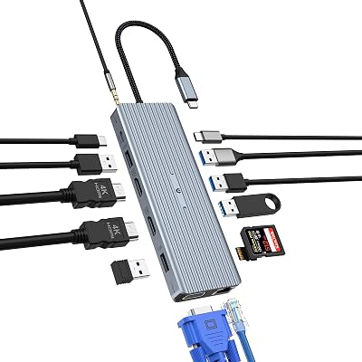 Estación de acoplamiento USB C oditton 14 en 1, adaptador USB C con 2 * 4K HDMI, VGA, USB