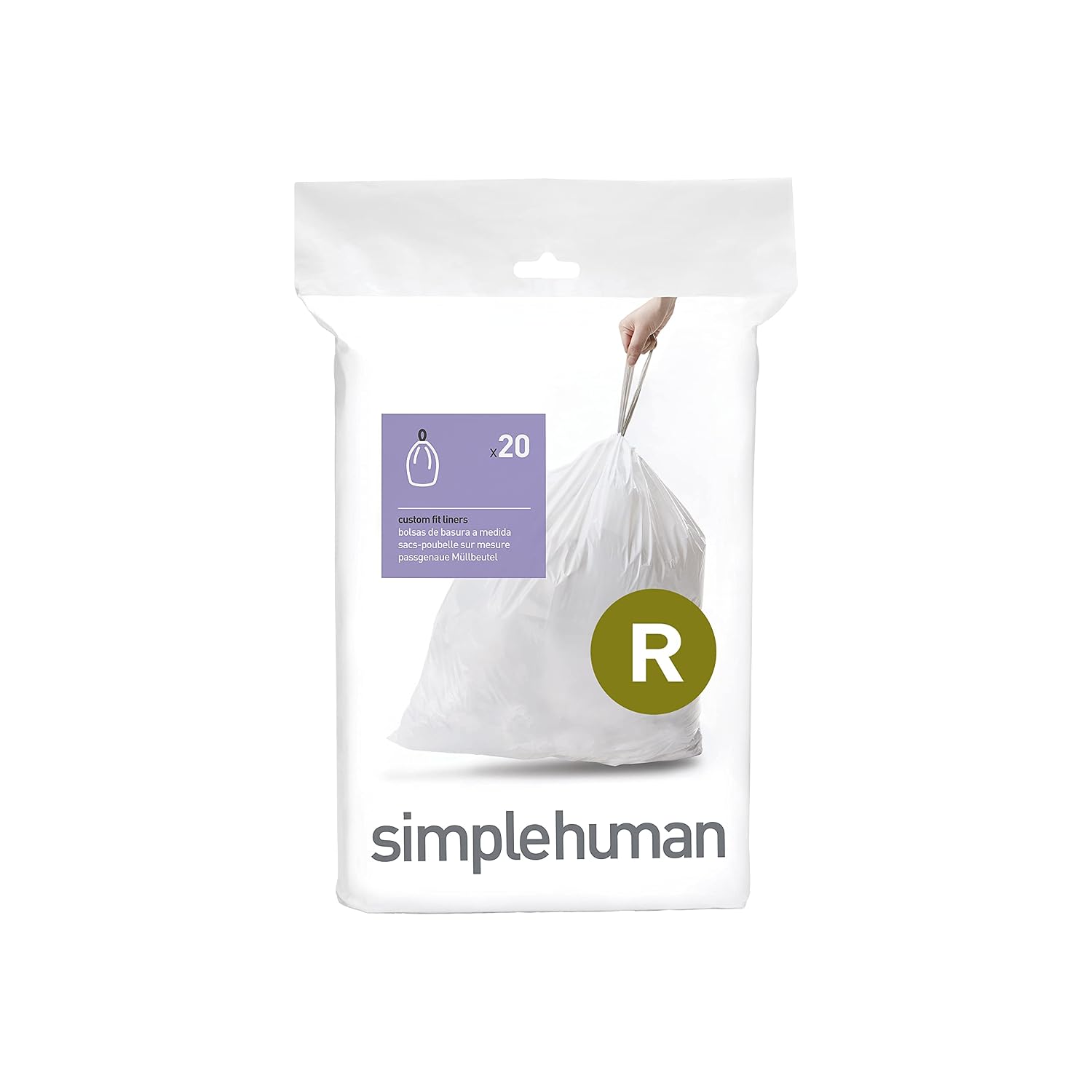simplehuman Code R Bolsas de basura con cordón de ajuste personalizado en paquetes dispensadores, 20 unidades