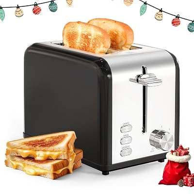 Tostadora Simple Deluxe de 2 rebanadas, tostadora de acero inoxidable, 6 ajustes para dorar y 3