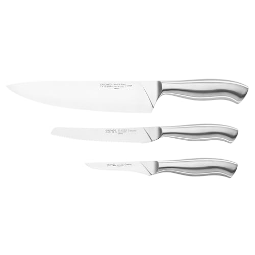 Chicago Cutlery Insignia Juego de cuchillos de acero de 3 piezas con agarre guiado, acero inoxidable