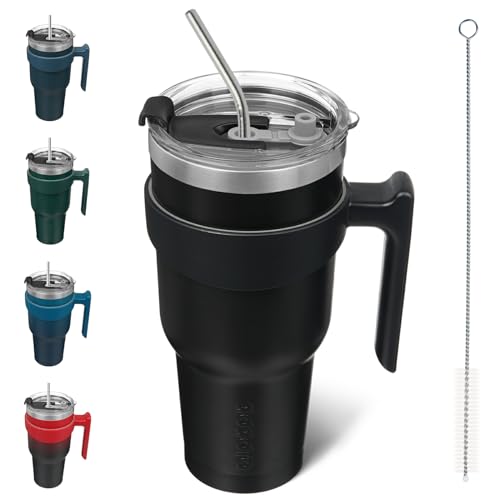 BJPKPK Vaso de 40 oz con asa y pajita, taza de acero inoxidable aislada