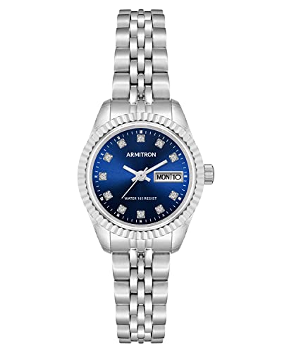 Armitron Reloj de pulsera de metal con esfera acentuada de cristal para día/fecha para mujer