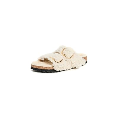 Birkenstock Arizona Big Buckle Teddy Sandalias para mujer, cáscara de huevo, blanco roto, 8 Med