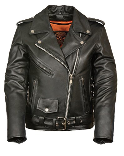 Milwaukee Leather LKL2700 Vinta de motocicleta de cuero premium negro clásico para mujer