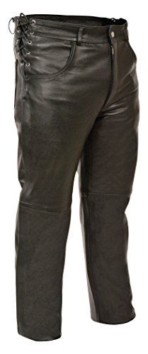Milwaukee Leather SH1987 Pantalones de moto de cuero negro con bolsillo profundo para hombre