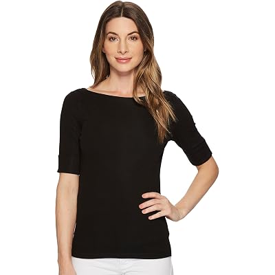 LAUREN RALPH LAUREN Polo de algodón elástico con cuello barco, color negro, 2XL