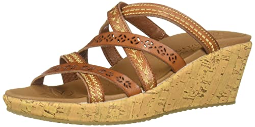 Skechers Beverlee - Sandalia de cuña Tiger Posse para mujer, marrón, 10 de ancho EE. UU.