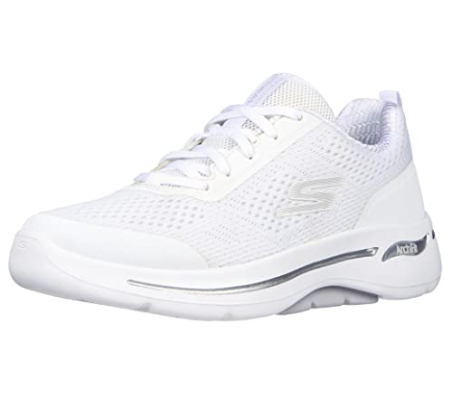 Skechers Performance Go Walk Arch Fit-Motion Breeze, Zapatillas para Mujer, Blanco/Plateado