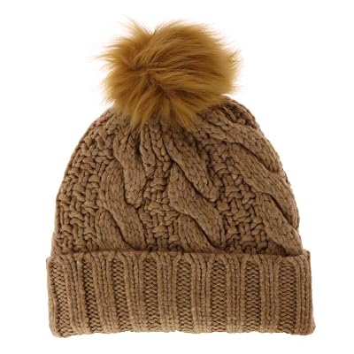 UGG" Gorro de punto para mujer con pompón Camel