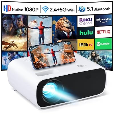 Wielio Projector, Native 1080P Projector with WiFi and Bluetooth, Portable Outdo
