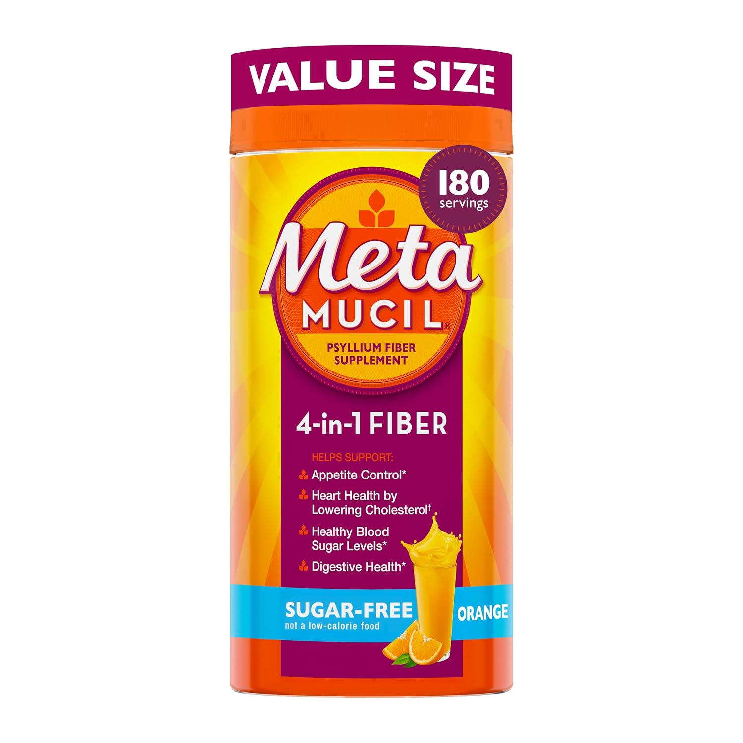 Metamucil 4-in-1 Psyllium Husk GLP-1 Friendly Fiber Supplement, Sugar-Free, 180