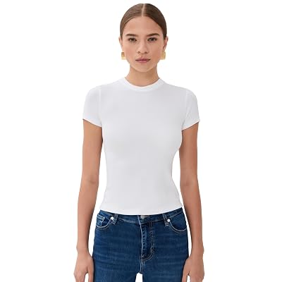 FRAME Women's The Rib Baby Tee, White, S