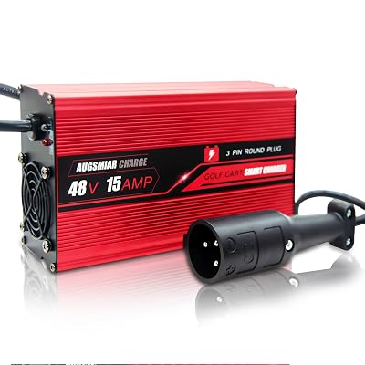 48 Volt 15 AMP Golf Cart Battery Charger with 3 Pin Round Plug, Smart Trickle Ch