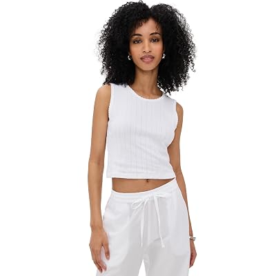 Leset Women's Pointelle Sleeveless Crew, White, L