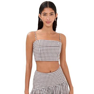 STAUD Women's Procida Top, Dark Chocolate Gingham, S