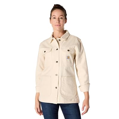Carhartt Women's Iconic Stretch Duck Chore Coat, Undyed Ecru, X-Small