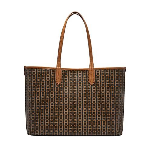 Fossil Women's Williamson Coated Canvas Tote Purse Handbag, Brown Chain Print (M
