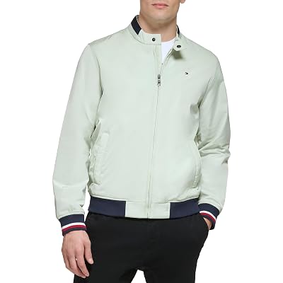 Tommy Hilfiger Men's Lightweight Varsity Rib Knit Bomber Jacket, Pastel Green, S