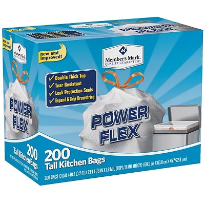 Member's Mark 13 gal Power Flex, Leak Protection, Tall Kitchen Simple Fit Drawst