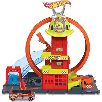 Hot Wheels City Super Loop Fire Station Playset & 1 Toy Car