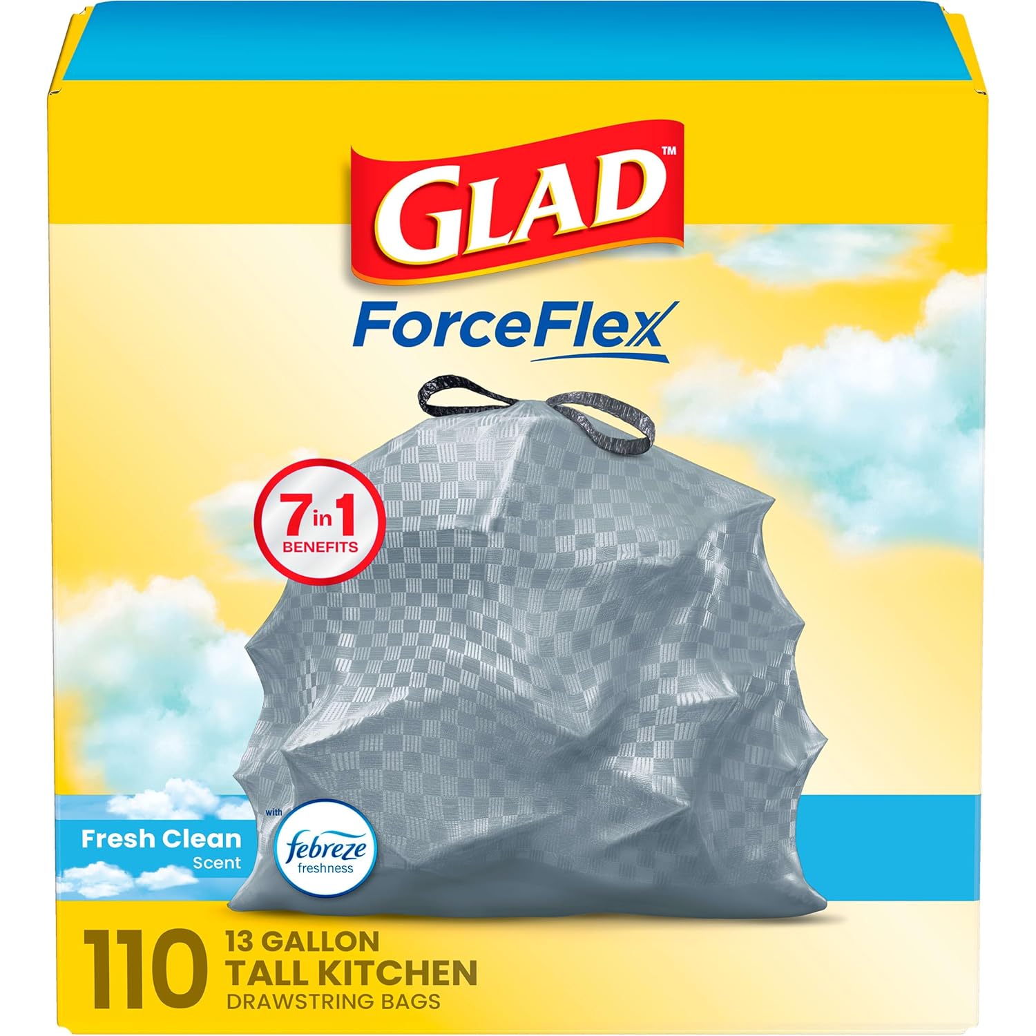 Glad Tall Kitchen Drawstring Trash Bags - Odorshield 13 Gallon White Trash Bag,